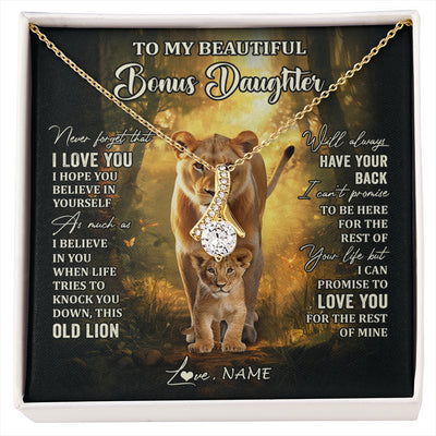 Alluring Beauty Necklace 18K Yellow Gold Finish | 1 | Personalized To My Bonus Daughter Lion Necklace From Stepmom Never Forget That I Love You Stepdaughter Birthday Christmas Customized Gift Box Message Card | siriusteestore