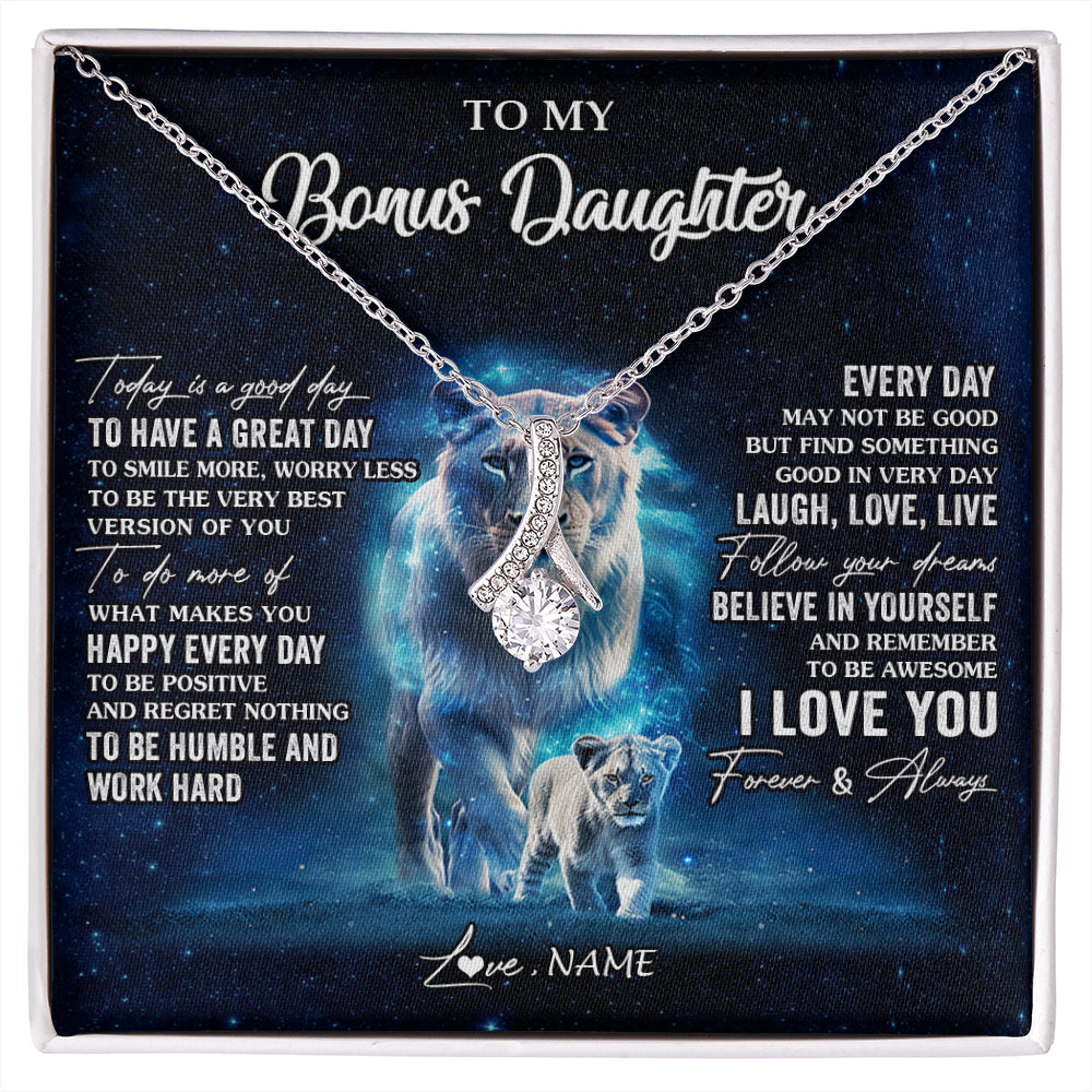 Alluring Beauty Necklace 14K White Gold Finish | 1 | Personalized To My Bonus Daughter Lion Necklace From Stepmom Today Is A Good Day Stepdaughter Gifts Birthday Jewelry Christmas Customized Gift Box Message Card | siriusteestore