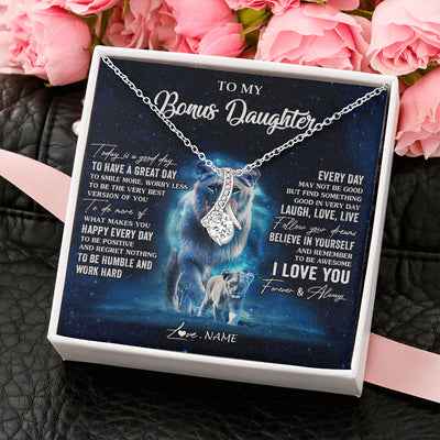 Alluring Beauty Necklace 14K White Gold Finish | 2 | Personalized To My Bonus Daughter Lion Necklace From Stepmom Today Is A Good Day Stepdaughter Gifts Birthday Jewelry Christmas Customized Gift Box Message Card | siriusteestore