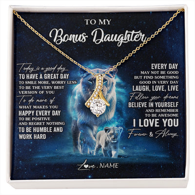 Alluring Beauty Necklace 18K Yellow Gold Finish | 1 | Personalized To My Bonus Daughter Lion Necklace From Stepmom Today Is A Good Day Stepdaughter Gifts Birthday Jewelry Christmas Customized Gift Box Message Card | siriusteestore