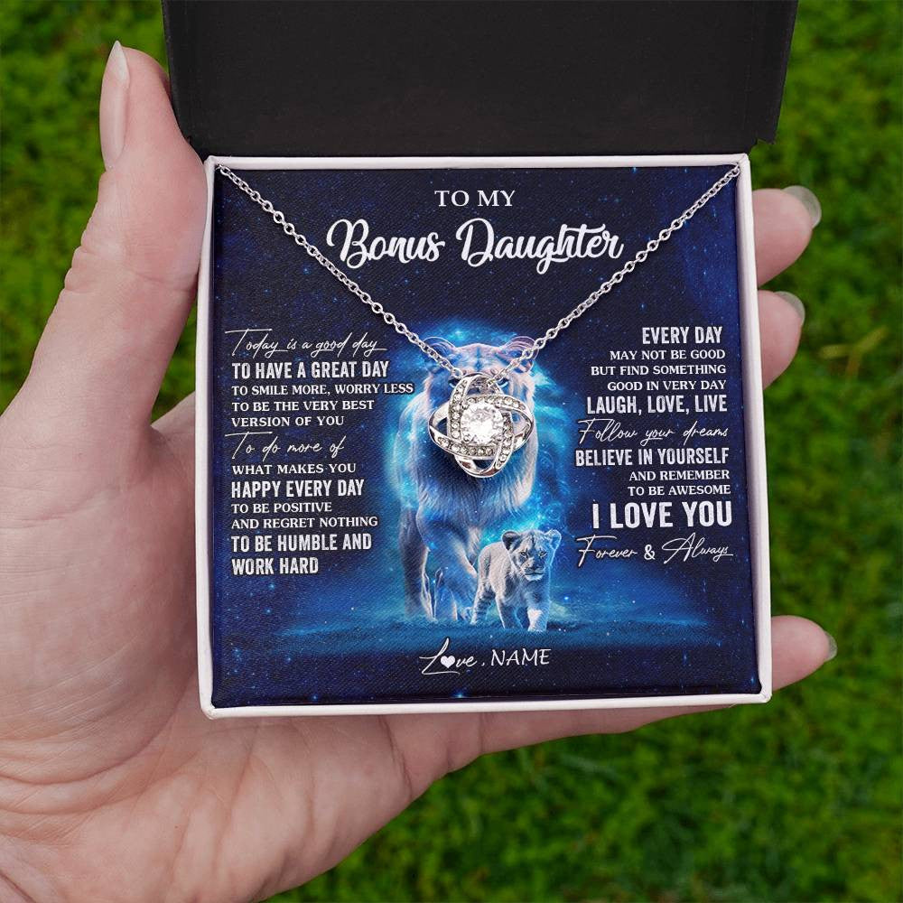 Love Knot Necklace 14K White Gold Finish | 2 | Personalized To My Bonus Daughter Lion Necklace From Stepmom Today Is A Good Day Stepdaughter Gifts Birthday Jewelry Christmas Customized Gift Box Message Card | siriusteestore