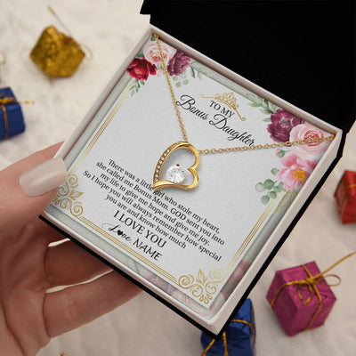 Forever Love Necklace 18K Yellow Gold Finish | 2 | Personalized To My Bonus Daughter Necklace From Bonus Mom There Was A Little Girl Stepddaughter Birthday Jewelry Christmas Customized Gift Box Message Card | siriusteestore