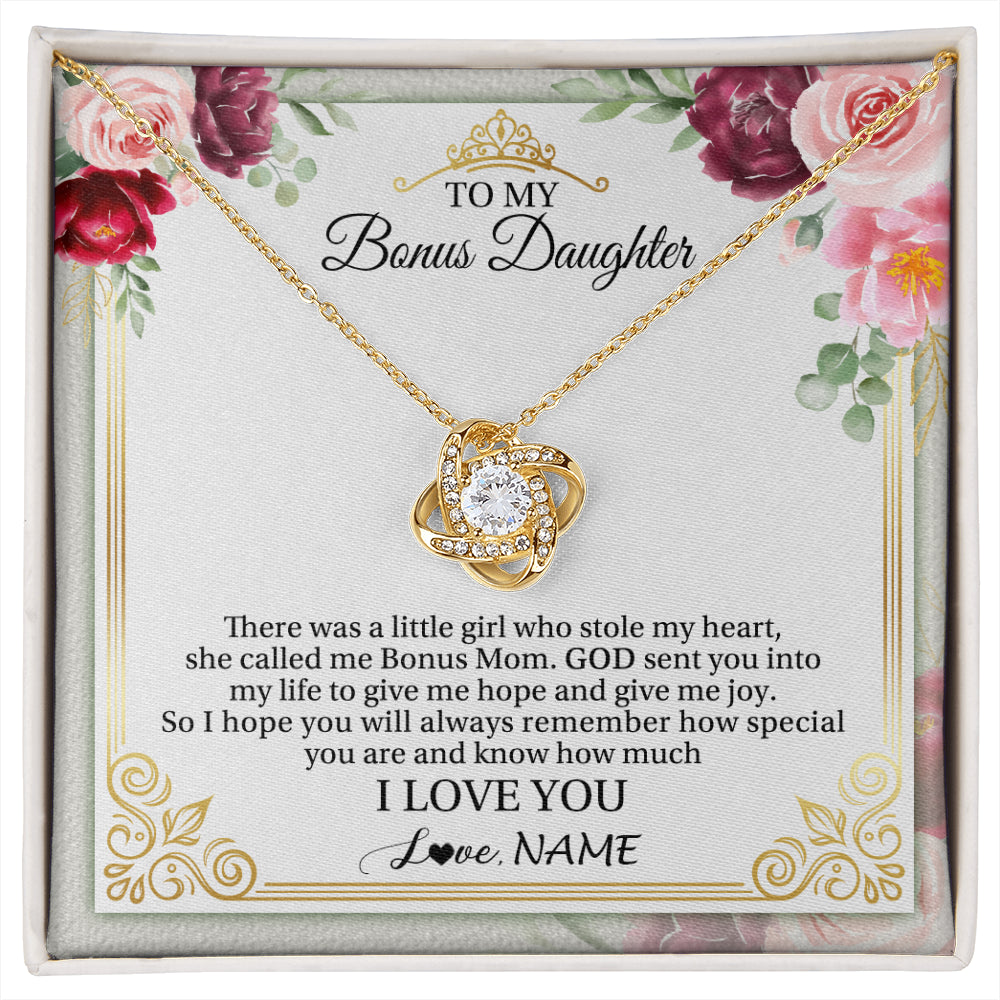 Love Knot Necklace 18K Yellow Gold Finish | 1 | Personalized To My Bonus Daughter Necklace From Bonus Mom There Was A Little Girl Stepddaughter Birthday Jewelry Christmas Customized Gift Box Message Card | siriusteestore