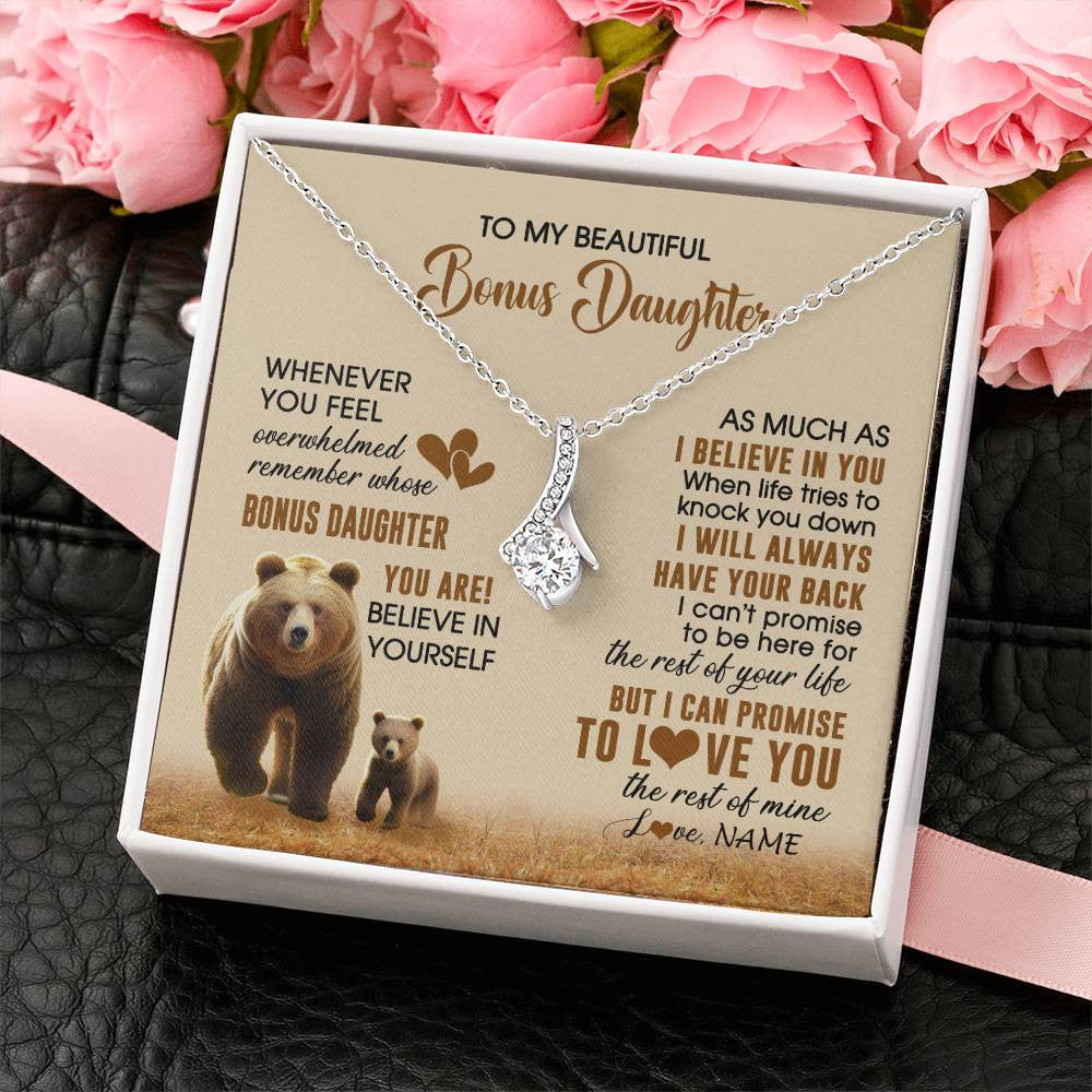 Alluring Beauty Necklace 14K White Gold Finish | 2 | Personalized To My Bonus Daughter Necklace From StepMom Dad Whenever You Feel Bear Stepdaughter Birthday Gifts Gifts Christmas Customized Gift Box Message Card | siriusteestore