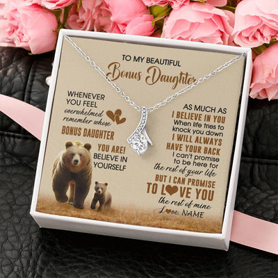 Alluring Beauty Necklace 14K White Gold Finish | 2 | Personalized To My Bonus Daughter Necklace From StepMom Dad Whenever You Feel Bear Stepdaughter Birthday Gifts Gifts Christmas Customized Gift Box Message Card | siriusteestore