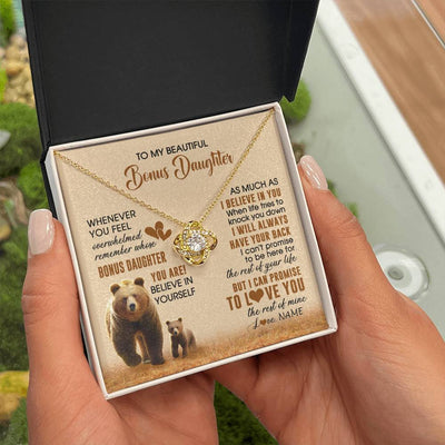 Love Knot Necklace 18K Yellow Gold Finish | 2 | Personalized To My Bonus Daughter Necklace From StepMom Dad Whenever You Feel Bear Stepdaughter Birthday Gifts Gifts Christmas Customized Gift Box Message Card | siriusteestore
