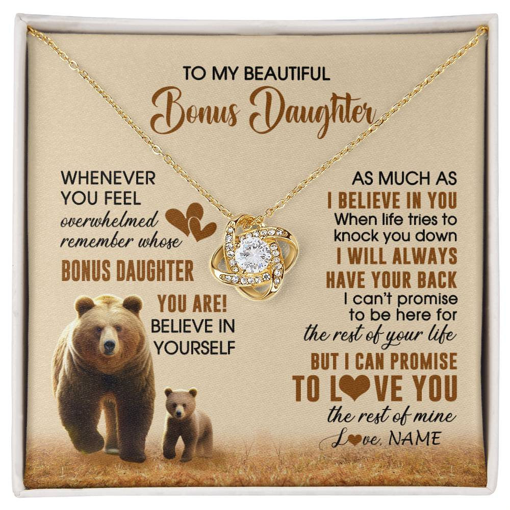 Love Knot Necklace 18K Yellow Gold Finish | 1 | Personalized To My Bonus Daughter Necklace From StepMom Dad Whenever You Feel Bear Stepdaughter Birthday Gifts Gifts Christmas Customized Gift Box Message Card | siriusteestore