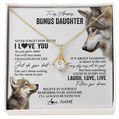 Alluring Beauty Necklace 18K Yellow Gold Finish | 1 | Personalized To My Bonus Daughter Necklace From StepMom Just Do You Best Laugh Love Live Wolf Stepdaughter Birthday Christmas Customized Gift Box Message Card | siriusteestore