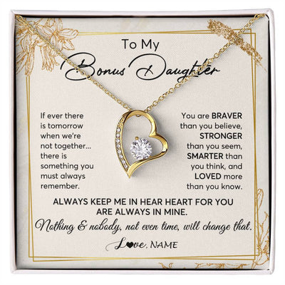 Forever Love Necklace 18K Yellow Gold Finish | 1 | Personalized To My Bonus Daughter Necklace From Step Mom Always Keep Me In Your Heart Step Daughter Birthday Christmas Customized Gift Box Message Card | siriusteestore