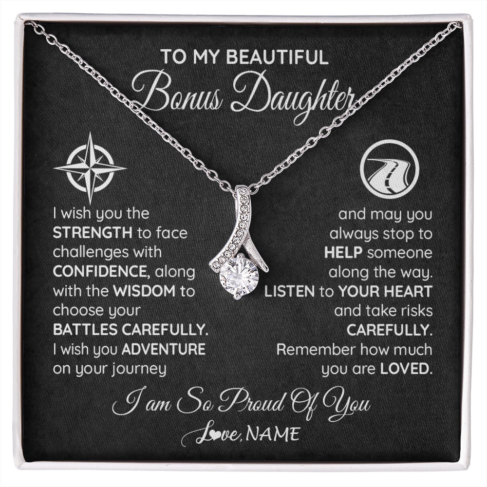 Alluring Beauty Necklace 14K White Gold Finish | 1 | Personalized To My Bonus Daughter Necklace From Step Mom Stepdad I Wish You The Strength Birthday Graduation Inspirational Customized Gift Box Message Card | siriusteestore.myshopify