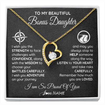 Forever Love Necklace 18K Yellow Gold Finish | 1 | Personalized To My Bonus Daughter Necklace From Step Mom Stepdad I Wish You The Strength Birthday Graduation Inspirational Customized Gift Box Message Card | siriusteestore.myshopify
