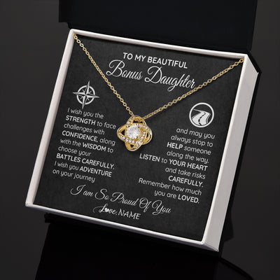 Love Knot Necklace 18K Yellow Gold Finish | 2 | Personalized To My Bonus Daughter Necklace From Step Mom Stepdad I Wish You The Strength Birthday Graduation Inspirational Customized Gift Box Message Card | siriusteestore.myshopify