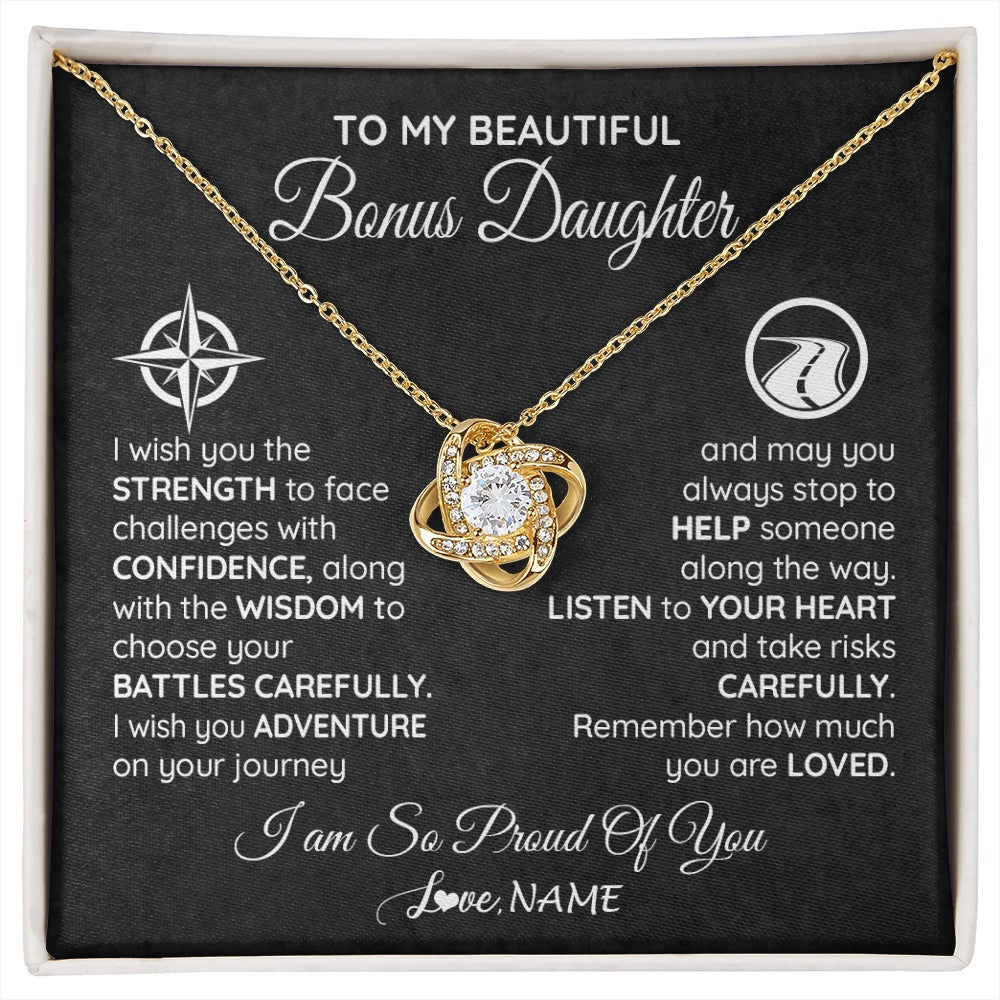 Love Knot Necklace 18K Yellow Gold Finish | 1 | Personalized To My Bonus Daughter Necklace From Step Mom Stepdad I Wish You The Strength Birthday Graduation Inspirational Customized Gift Box Message Card | siriusteestore.myshopify