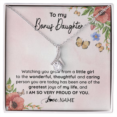 Alluring Beauty Necklace 14K White Gold Finish | 1 | Personalized To My Bonus Daughter Necklace From Step Mom Watching You Grow Stepddaughter Birthday Gifts Jewelry Christmas Customized Gift Box Message Card | siriusteestore