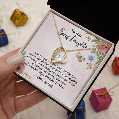 Forever Love Necklace 18K Yellow Gold Finish | 2 | Personalized To My Bonus Daughter Necklace From Step Mom Watching You Grow Stepddaughter Birthday Gifts Jewelry Christmas Customized Gift Box Message Card | siriusteestore