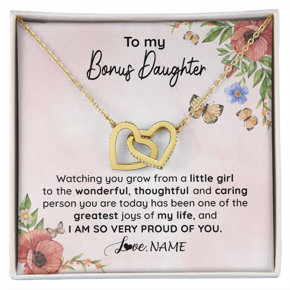 Interlocking Hearts Necklace 18K Yellow Gold Finish | 1 | Personalized To My Bonus Daughter Necklace From Step Mom Watching You Grow Stepddaughter Birthday Gifts Jewelry Christmas Customized Gift Box Message Card | siriusteestore