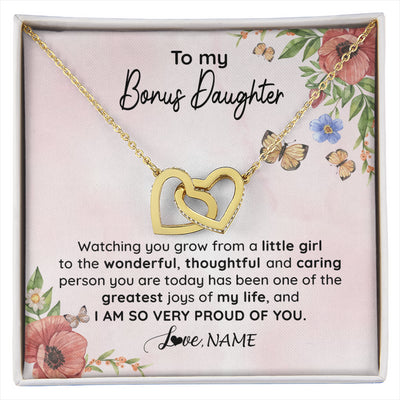 Interlocking Hearts Necklace 18K Yellow Gold Finish | 1 | Personalized To My Bonus Daughter Necklace From Step Mom Watching You Grow Stepddaughter Birthday Gifts Jewelry Christmas Customized Gift Box Message Card | siriusteestore