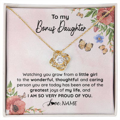 Love Knot Necklace 18K Yellow Gold Finish | 1 | Personalized To My Bonus Daughter Necklace From Step Mom Watching You Grow Stepddaughter Birthday Gifts Jewelry Christmas Customized Gift Box Message Card | siriusteestore