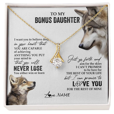 Alluring Beauty Necklace 18K Yellow Gold Finish | 1 | Personalized To My Bonus Daughter Necklace From Step Mom You Will Never Lose Wolf Stepdaughter Birthday Graduation Christmas Customized Gift Box Message Card | siriusteestore