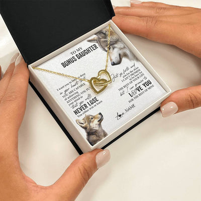 Interlocking Hearts Necklace 18K Yellow Gold Finish | 2 | Personalized To My Bonus Daughter Necklace From Step Mom You Will Never Lose Wolf Stepdaughter Birthday Graduation Christmas Customized Gift Box Message Card | siriusteestore