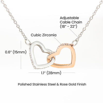 Interlocking Hearts Necklace Stainless Steel & Rose Gold Finish | 4 | Personalized To My Bonus Daughter Necklace From Step Mom You Will Never Lose Wolf Stepdaughter Birthday Graduation Christmas Customized Gift Box Message Card | siriusteestore