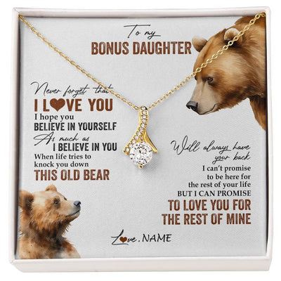 Alluring Beauty Necklace 18K Yellow Gold Finish | 1 | Personalized To My Bonus Daughter Necklace From Step Mother Never Forget That I Love You Bear Stepdaughter Birthday Christmas Customized Gift Box Message Card | siriusteestore