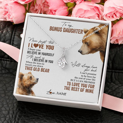 Alluring Beauty Necklace 14K White Gold Finish | 2 | Personalized To My Bonus Daughter Necklace From Step Mother Never Forget That I Love You Bear Stepdaughter Birthday Christmas Customized Gift Box Message Card | siriusteestore