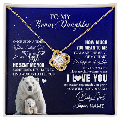 Love Knot Necklace 18K Yellow Gold Finish | 1 | Personalized To My Bonus Daughter Necklace From Step Mother Polar Bear Never Forget I Love You Stepdaughter Birthday Christmas Customized Gift Box Message Card | siriusteestore