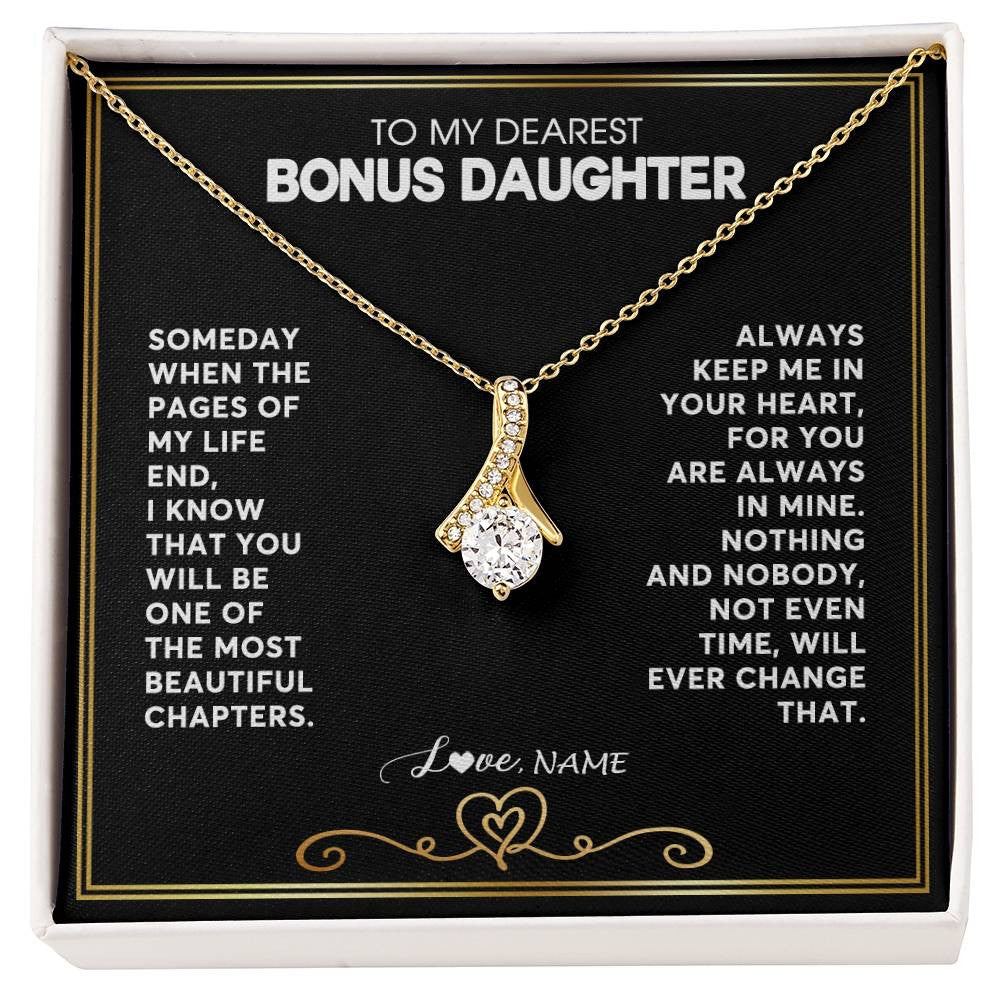 Alluring Beauty Necklace 18K Yellow Gold Finish | 1 | Personalized To My Bonus Daughter Necklace From Step Mother When The Pages Of My Life End Stepdaughter Birthday Christmas Customized Gift Box Message Card | siriusteestore