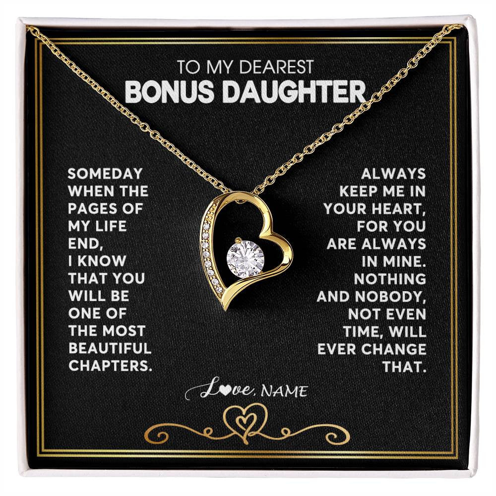 Forever Love Necklace 18K Yellow Gold Finish | 1 | Personalized To My Bonus Daughter Necklace From Step Mother When The Pages Of My Life End Stepdaughter Birthday Christmas Customized Gift Box Message Card | siriusteestore