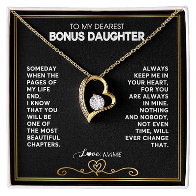 Forever Love Necklace 18K Yellow Gold Finish | 1 | Personalized To My Bonus Daughter Necklace From Step Mother When The Pages Of My Life End Stepdaughter Birthday Christmas Customized Gift Box Message Card | siriusteestore