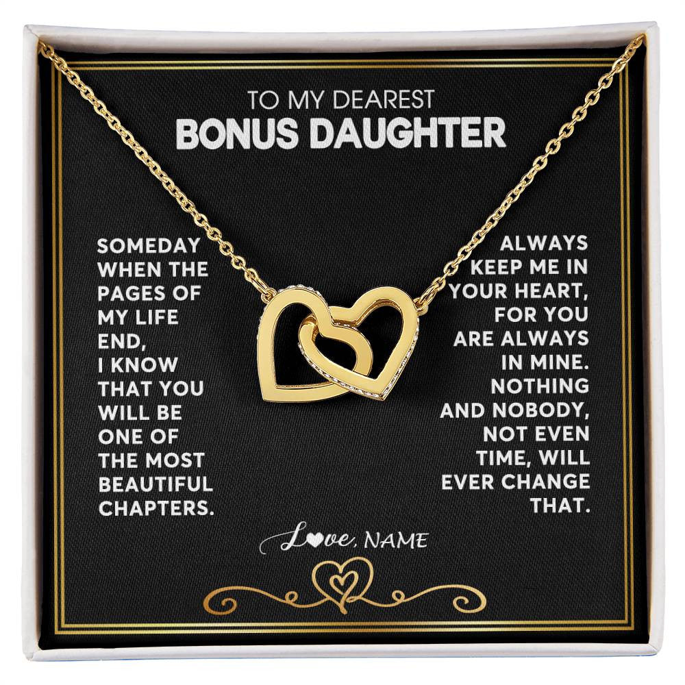Interlocking Hearts Necklace 18K Yellow Gold Finish | 1 | Personalized To My Bonus Daughter Necklace From Step Mother When The Pages Of My Life End Stepdaughter Birthday Christmas Customized Gift Box Message Card | siriusteestore
