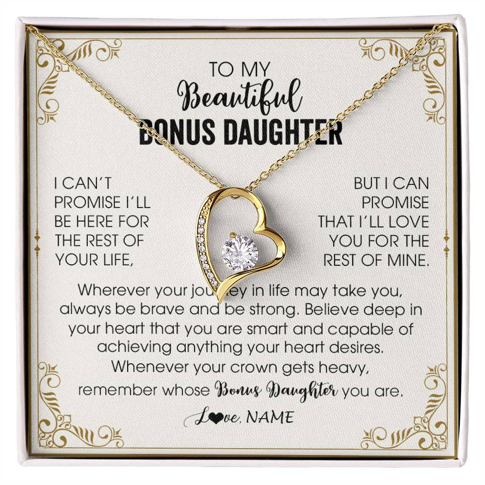 Forever Love Necklace 18K Yellow Gold Finish | 1 | Personalized To My Bonus Daughter Necklace From Step Mother Wherever Your Journey in Life There Birthday Graduation Christmas Customized Gift Box Message Card | siriusteestore