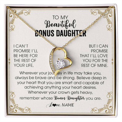 Forever Love Necklace 18K Yellow Gold Finish | 1 | Personalized To My Bonus Daughter Necklace From Step Mother Wherever Your Journey in Life There Birthday Graduation Christmas Customized Gift Box Message Card | siriusteestore