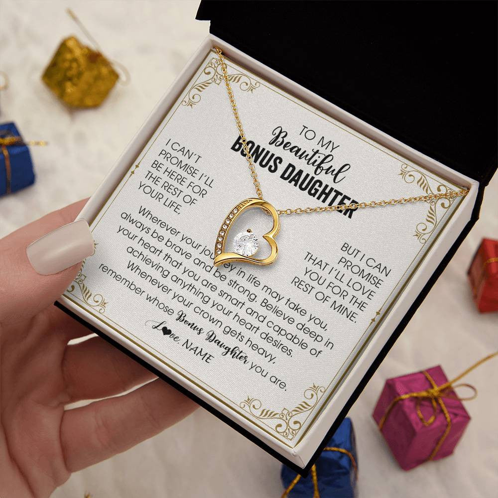 Forever Love Necklace 18K Yellow Gold Finish | 2 | Personalized To My Bonus Daughter Necklace From Step Mother Wherever Your Journey in Life There Birthday Graduation Christmas Customized Gift Box Message Card | siriusteestore