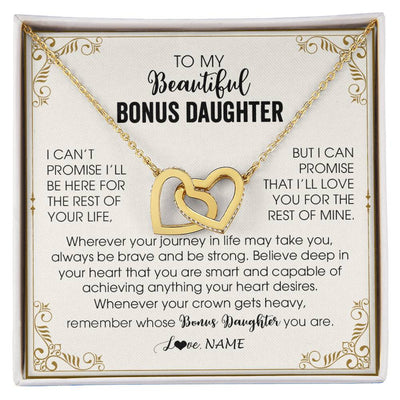 Interlocking Hearts Necklace 18K Yellow Gold Finish | 1 | Personalized To My Bonus Daughter Necklace From Step Mother Wherever Your Journey in Life There Birthday Graduation Christmas Customized Gift Box Message Card | siriusteestore