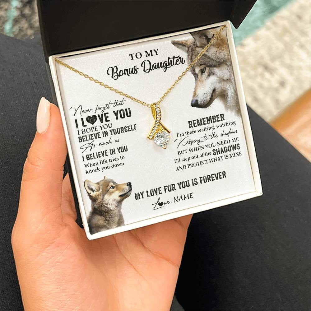 Alluring Beauty Necklace 18K Yellow Gold Finish | 2 | Personalized To My Bonus Daughter Necklace From Step Mother Wolf My Love For You Is Forever Stepdaughter Birthday Christmas Customized Gift Box Message Card | siriusteestore