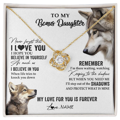 Love Knot Necklace 18K Yellow Gold Finish | 1 | Personalized To My Bonus Daughter Necklace From Step Mother Wolf My Love For You Is Forever Stepdaughter Birthday Christmas Customized Gift Box Message Card | siriusteestore