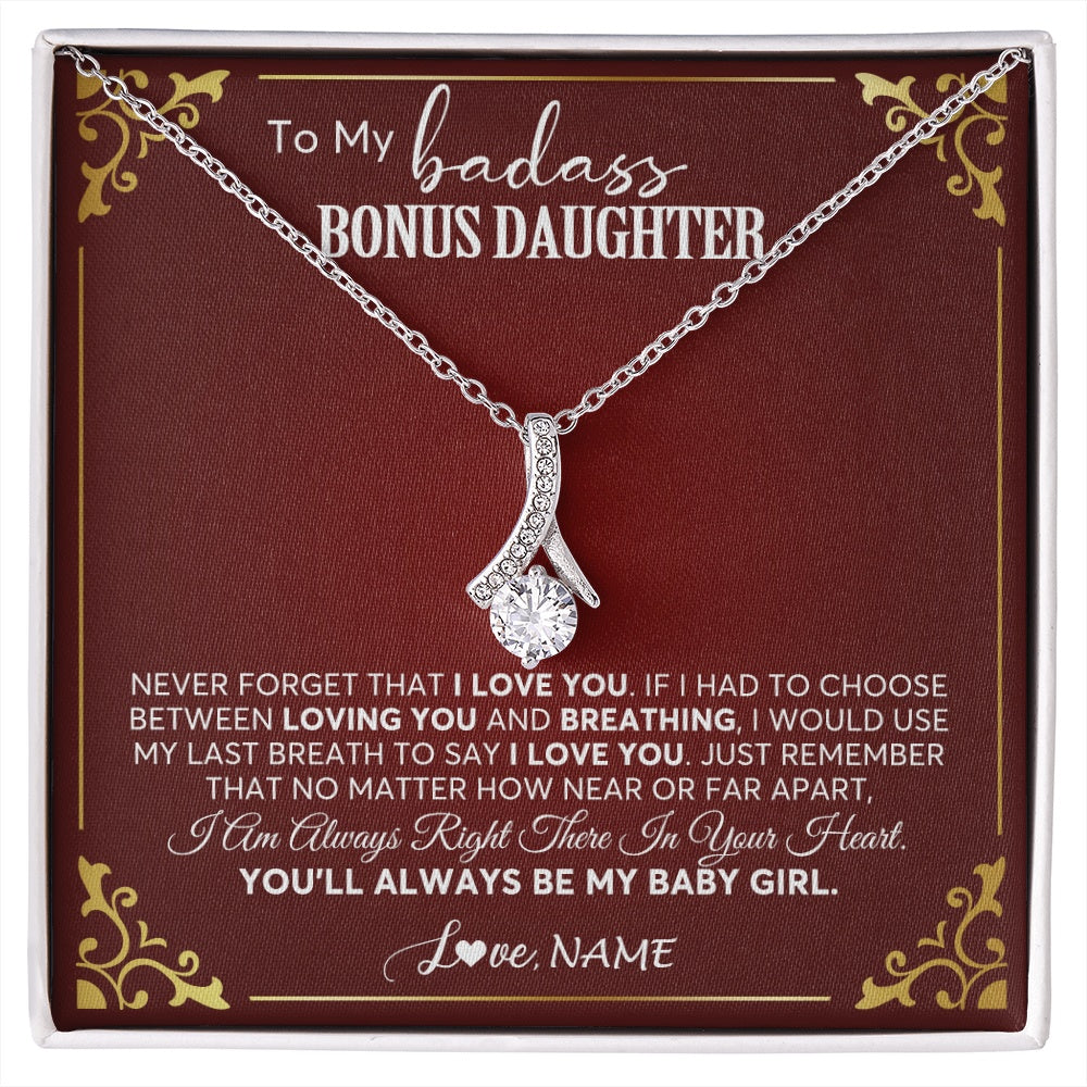 Alluring Beauty Necklace 14K White Gold Finish | 1 | Personalized To My Bonus Daughter Necklace From Step Mother You'll Always Be My Stepdaughter Birthday Christmas Customized Gift Box Message Card | siriusteestore.myshopify