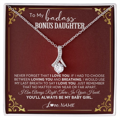 Alluring Beauty Necklace 14K White Gold Finish | 1 | Personalized To My Bonus Daughter Necklace From Step Mother You'll Always Be My Stepdaughter Birthday Christmas Customized Gift Box Message Card | siriusteestore.myshopify