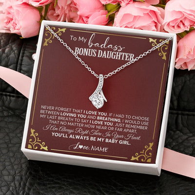 Alluring Beauty Necklace 14K White Gold Finish | 2 | Personalized To My Bonus Daughter Necklace From Step Mother You'll Always Be My Stepdaughter Birthday Christmas Customized Gift Box Message Card | siriusteestore.myshopify