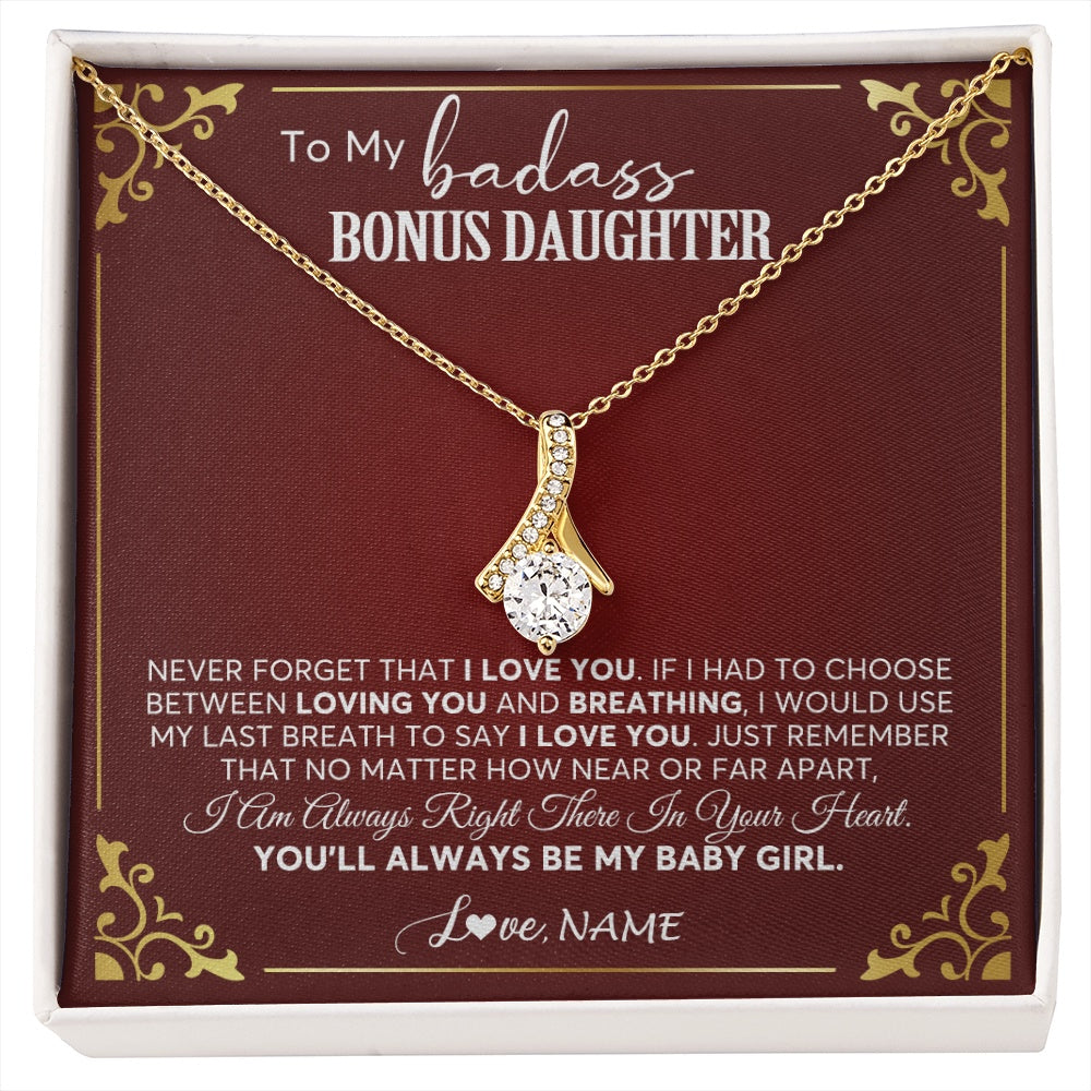 Alluring Beauty Necklace 18K Yellow Gold Finish | 1 | Personalized To My Bonus Daughter Necklace From Step Mother You'll Always Be My Stepdaughter Birthday Christmas Customized Gift Box Message Card | siriusteestore.myshopify