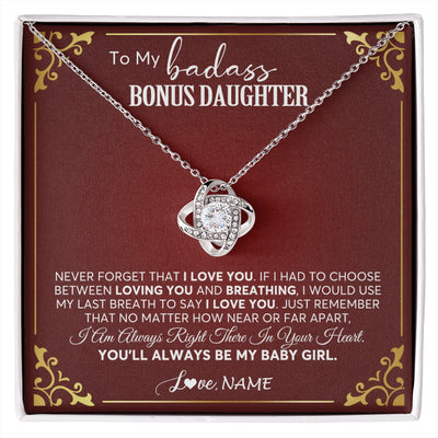 Love Knot Necklace 14K White Gold Finish | 1 | Personalized To My Bonus Daughter Necklace From Step Mother You'll Always Be My Stepdaughter Birthday Christmas Customized Gift Box Message Card | siriusteestore.myshopify