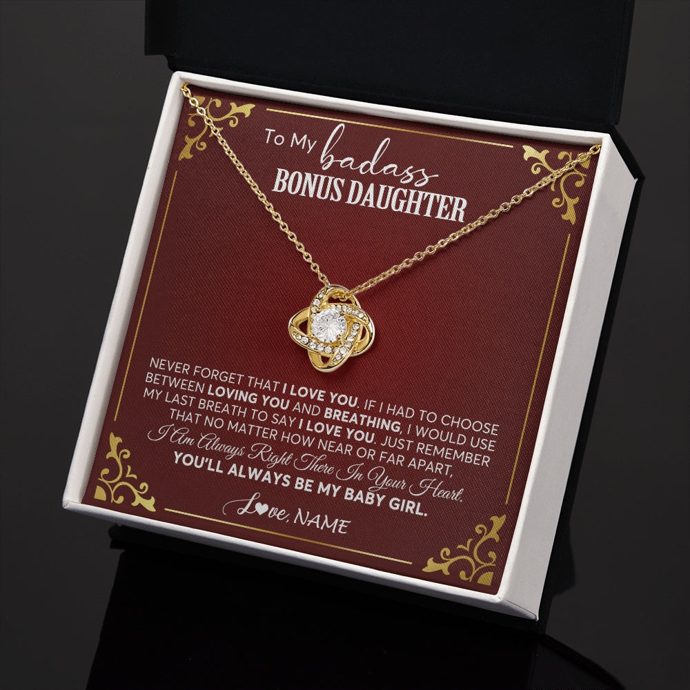 Love Knot Necklace 18K Yellow Gold Finish | 2 | Personalized To My Bonus Daughter Necklace From Step Mother You'll Always Be My Stepdaughter Birthday Christmas Customized Gift Box Message Card | siriusteestore.myshopify