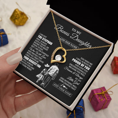 Forever Love Necklace 18K Yellow Gold Finish | 2 | Personalized To My Bonus Daughter Necklace From Stepdad Biggest Fan Birthday Gifts For Stepdaughter From Stepfather Christmas Custom Gift Box Message Card | siriusteestore.myshopify