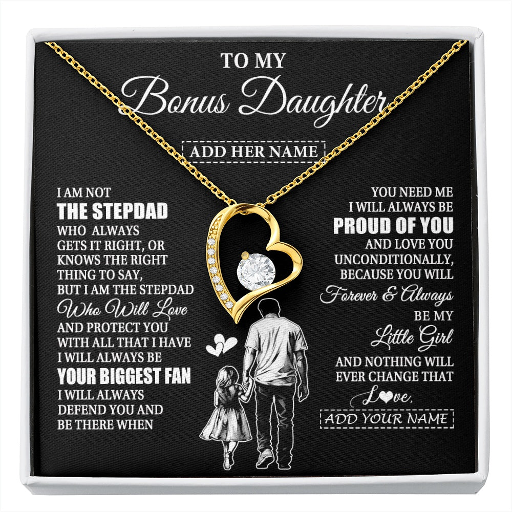 Forever Love Necklace 18K Yellow Gold Finish | 1 | Personalized To My Bonus Daughter Necklace From Stepdad Biggest Fan Birthday Gifts For Stepdaughter From Stepfather Christmas Custom Gift Box Message Card | siriusteestore.myshopify