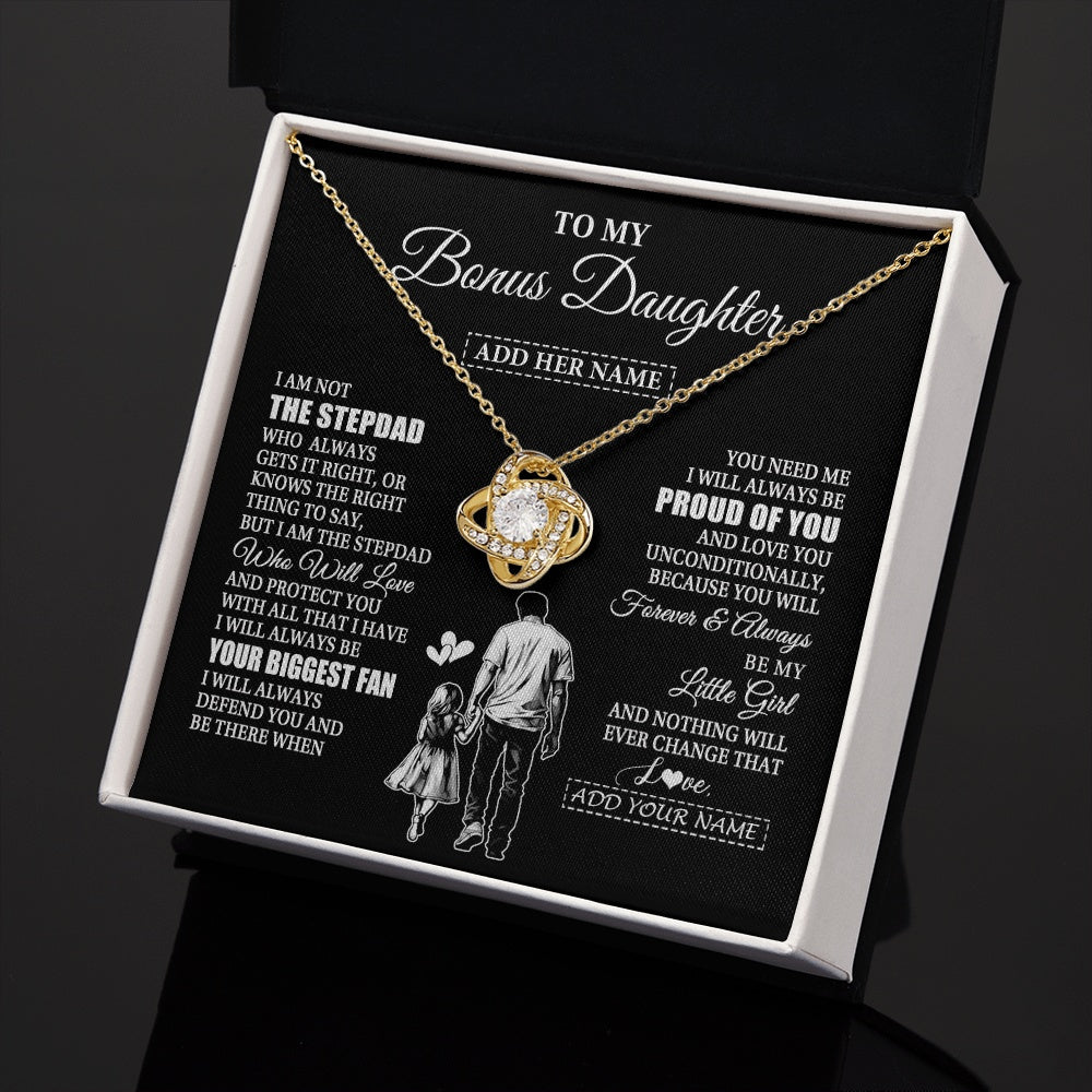 Love Knot Necklace 18K Yellow Gold Finish | 2 | Personalized To My Bonus Daughter Necklace From Stepdad Biggest Fan Birthday Gifts For Stepdaughter From Stepfather Christmas Custom Gift Box Message Card | siriusteestore.myshopify