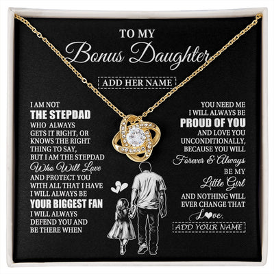 Love Knot Necklace 18K Yellow Gold Finish | 1 | Personalized To My Bonus Daughter Necklace From Stepdad Biggest Fan Birthday Gifts For Stepdaughter From Stepfather Christmas Custom Gift Box Message Card | siriusteestore.myshopify