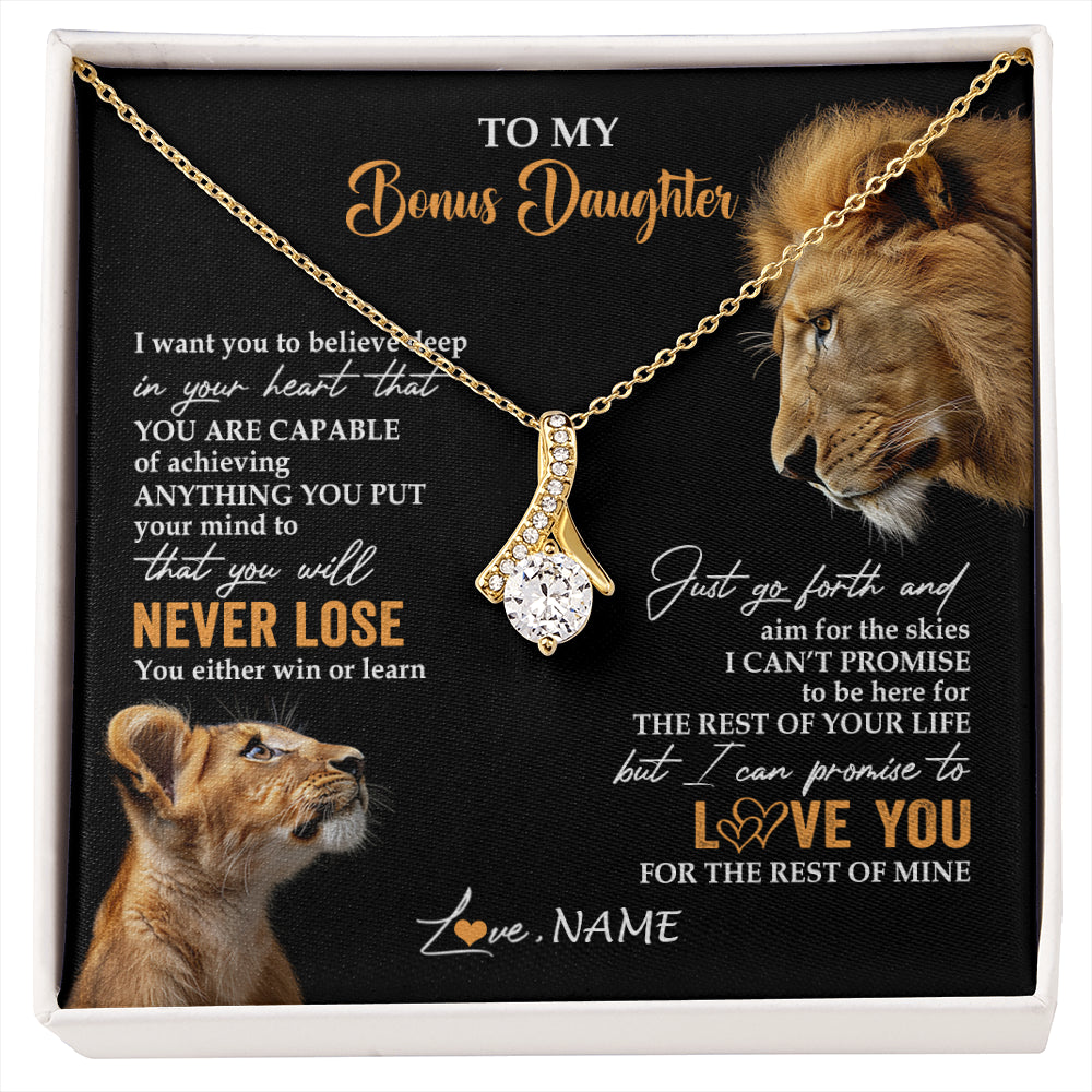 Alluring Beauty Necklace 18K Yellow Gold Finish | 1 | Personalized To My Bonus Daughter Necklace From Stepdad Dad You Will Never Lose Lion Stepdaughter Birthday Gifts Christmas Customized Gift Box Message Card | siriusteestore