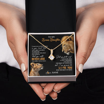 Alluring Beauty Necklace 18K Yellow Gold Finish | 2 | Personalized To My Bonus Daughter Necklace From Stepdad Dad You Will Never Lose Lion Stepdaughter Birthday Gifts Christmas Customized Gift Box Message Card | siriusteestore